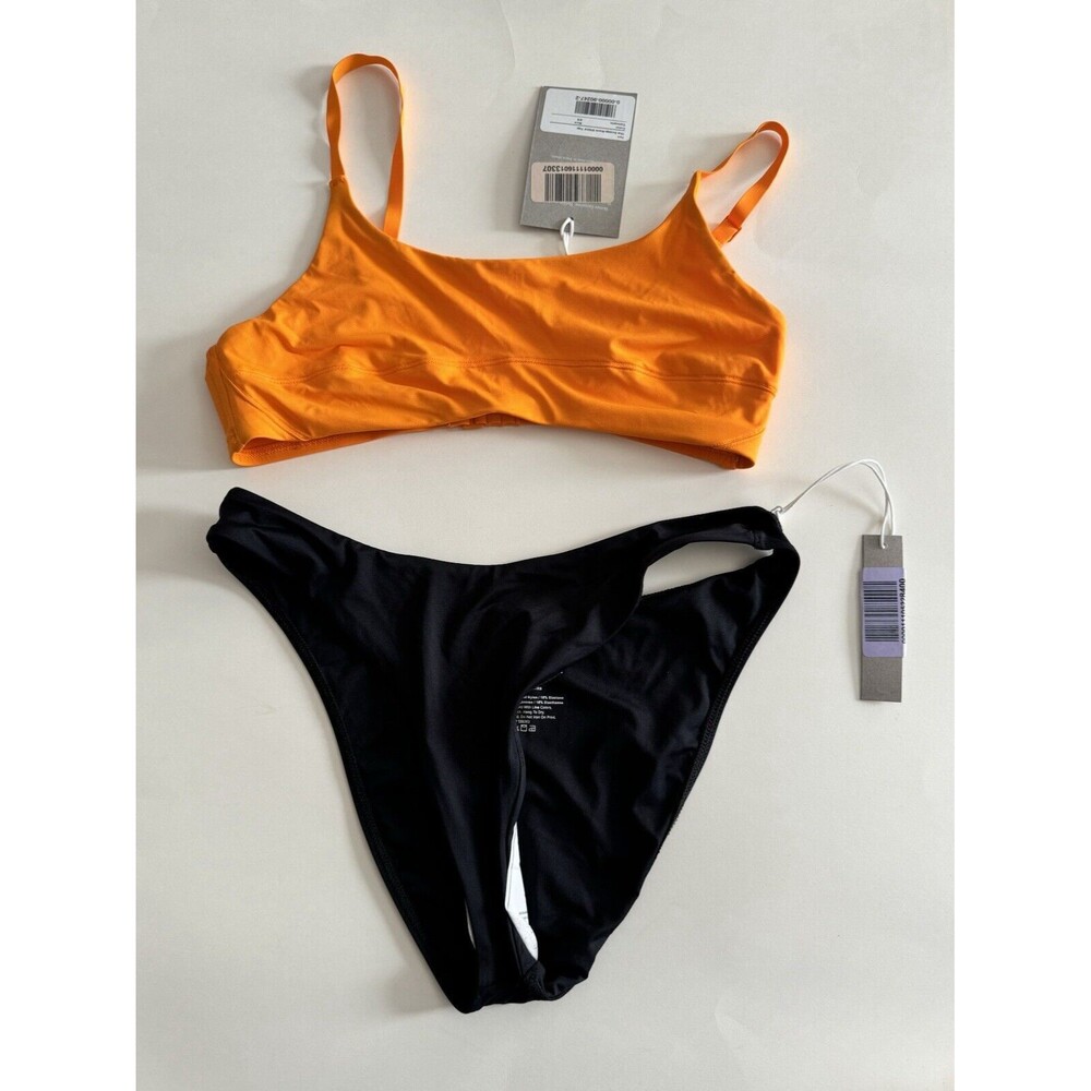 Everlane Bikini Swim Womens New With Tag Orange Scoop Neck Top XS Black Bottom S